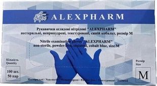 Перчатки нитриловые Alexpharm размер-М Синие 100шт фото