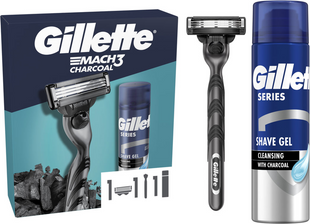 Подарунковий набір Gillette Mach3 Станок для гоління чоловічий (бритва) Charcoal з 1 змінним картриджем + Гель для гоління 200 мл фото