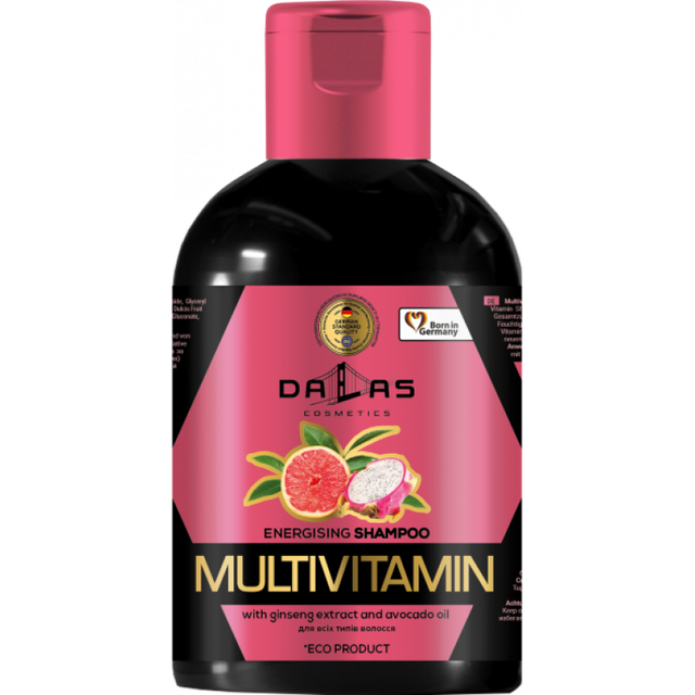 Шампунь мультивітамінний енергетичний з екстрактом женьшеню й олією авокадо DALLAS MULTIVITAMIN 1000г фото