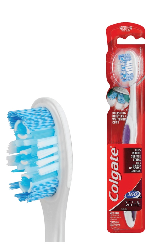 Зубна щітка Colgate 360 ° Optic White відбілююча середньої жорсткості фото