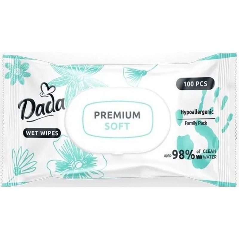 Влажные салфетки для детей Dada Premium Soft с клапаном 100 шт фото