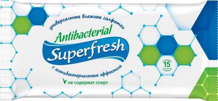 Вологі серветки Superfresh Antibacterial 15 шт фото