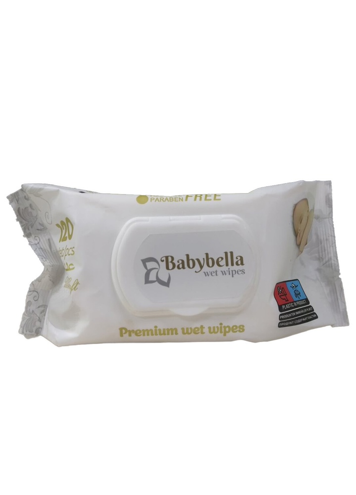 Влажные детские салфетки Babylbella "Ultra Soft Premium" с клапаном, без алкоголя и парабенов, 120 шт. фото