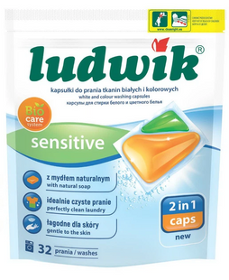 Капсули для прання Ludwik Sensitive 2 в 1 для білих і кольорових тканин, 32 шт. фото