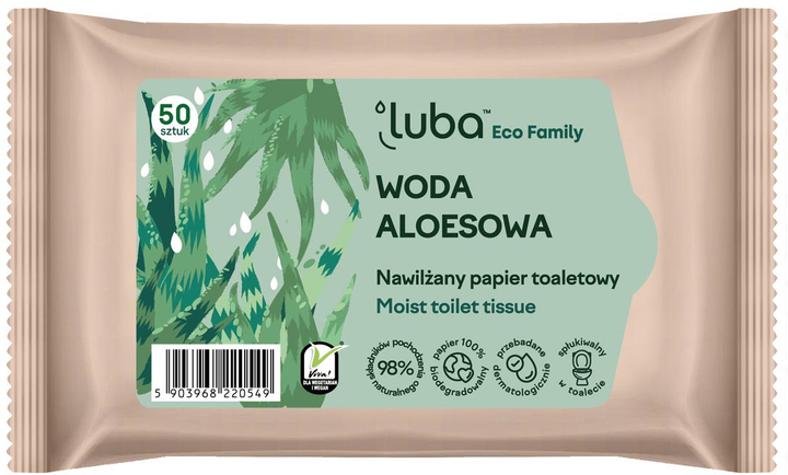 Увлажненная туалетная бумага Luba Eco Family с алоэ вера 50 шт фото