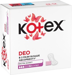 Щоденні гігієнічні прокладки Kotex Super Deo 52 шт фото