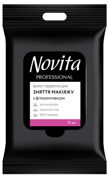 Влажные салфетки для снятия макияжа Novita Professional, с фитокомплексом, 15 шт. фото