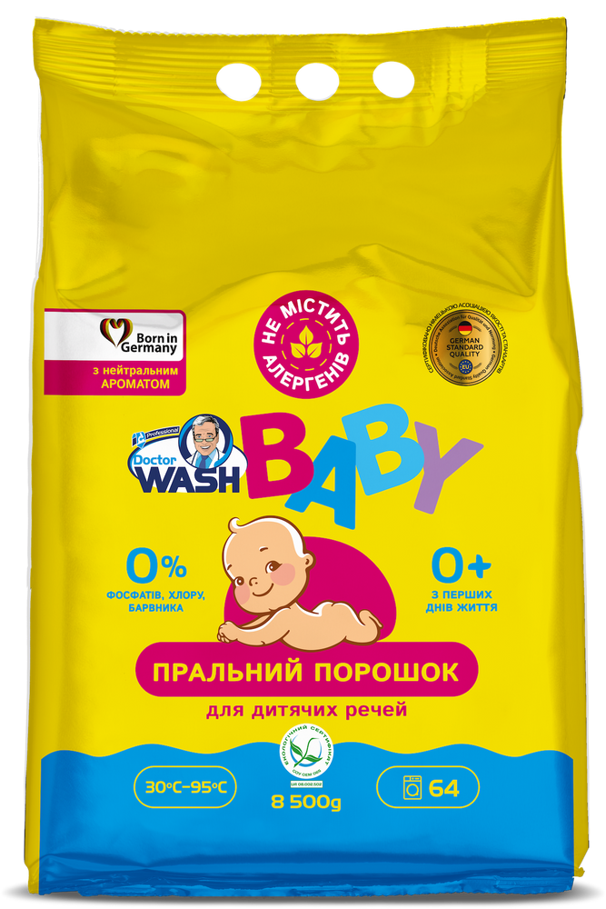 Пральний порошок дитячого одягу Doctor Wash Baby з нейтральним ароматом 8,5кг фото