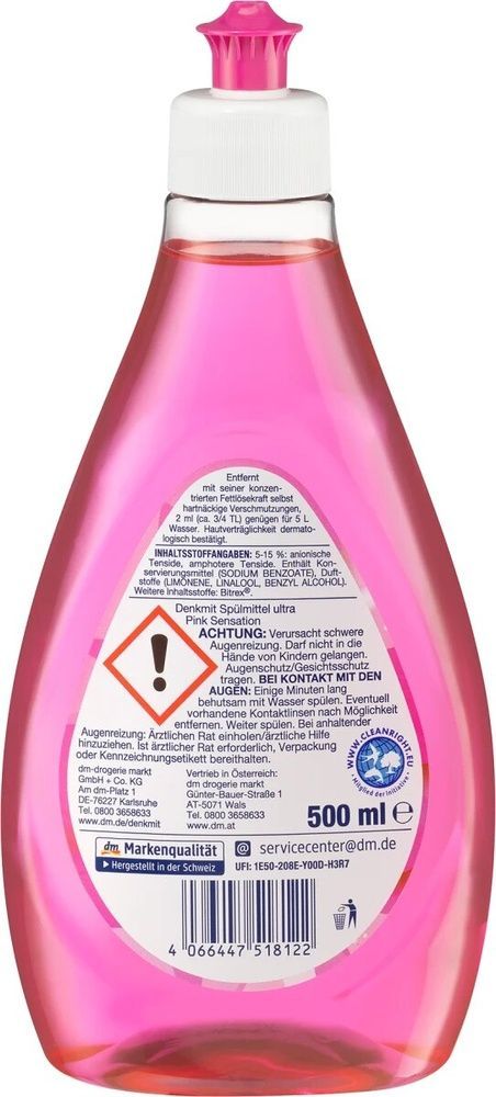 Засіб для миття посуду DenkMit Ultra Pink Sensation 500 мл фото