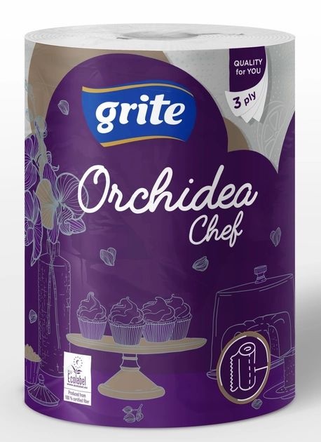 Паперові рушники Grite Orchidea Gold Chef 3 шари 230 відривів 1 рулон фото