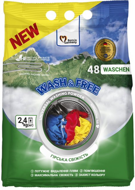 Пральний порошок Wash&Free Універсал Гірська свіжість 2,4кг фото
