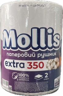Паперові рушники Mollis Extra 2-ох шаровий  350 відривів 225*200мл фото