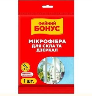 Серветка з мікрофібри ФАЙНИЙ БОНУС для скла та дзеркал 1шт фото