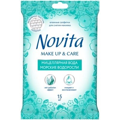 Вологі серветки для зняття макіяжу Novita Make up Delicate 15 шт фото