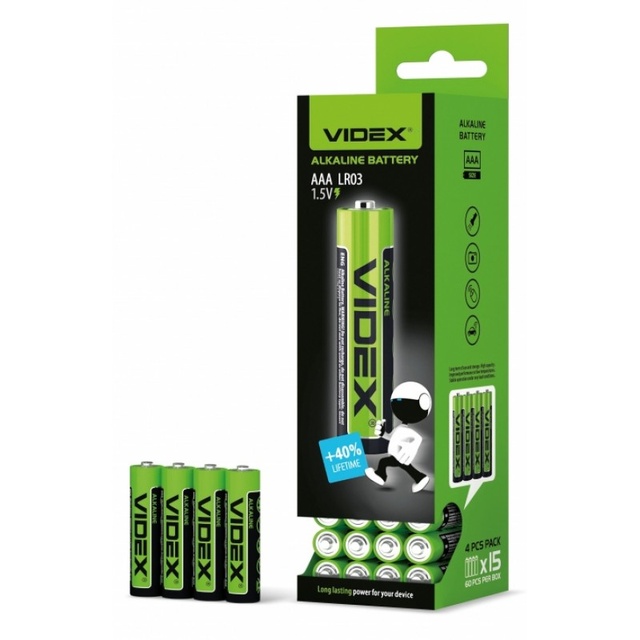 Батарейка лужна Videx LR03 AAA мініпальчик 60 шт/уп. фото