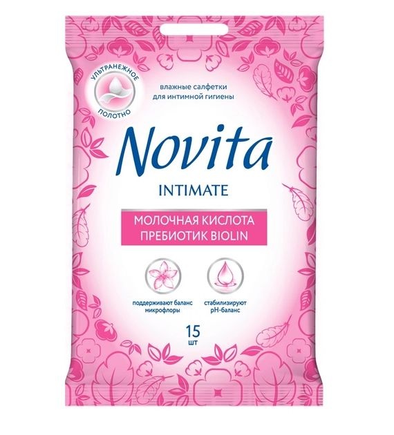 Вологі серветки Novita Intimate Soft для інтимної гігієни по 15 шт фото