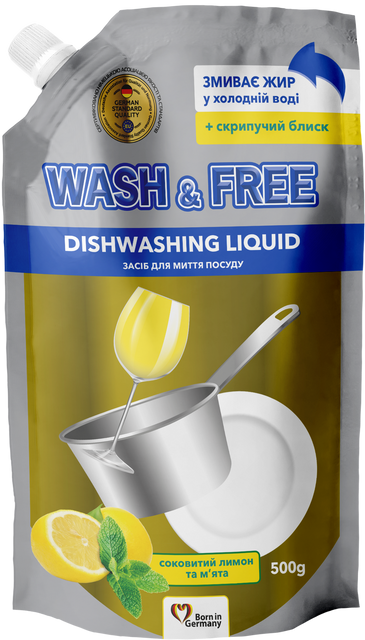 Засіб для миття посуду Wash&Free лимон та м'ята (DOYPACK) 500г фото