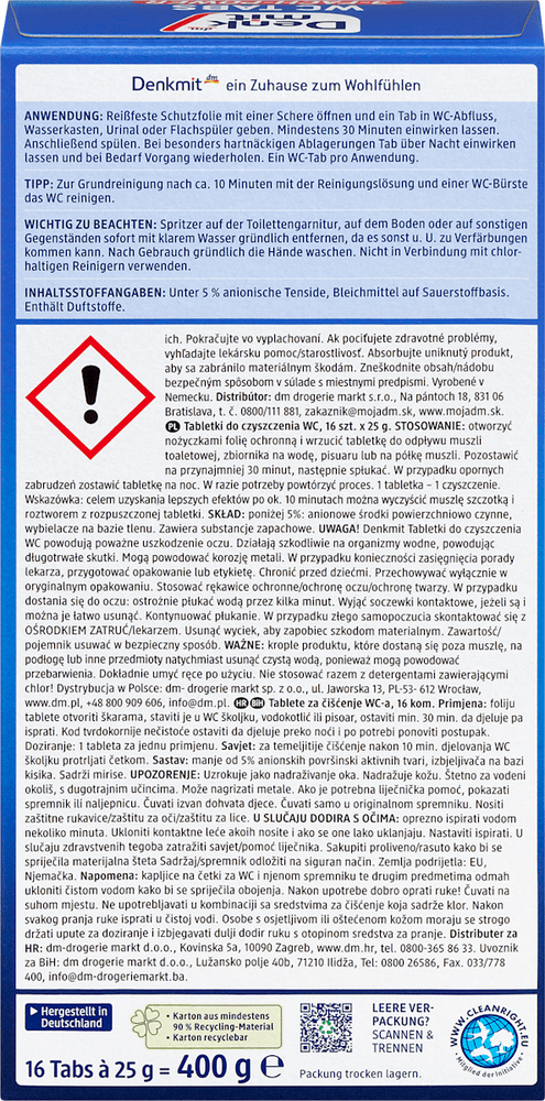 Таблетки для бачка унітазу з формулою крафта Denkmit WC, 16 шт фото