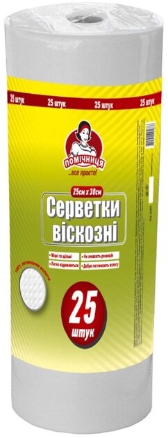 Серветок віскозні Помічниця в рулоні 25х30 см Білі 2 рулони по 25 шт фото