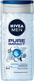 Гель для душу NIVEA MEN Pure Impact 3 в 1 для тіла, обличчя та волосся 250 мл фото