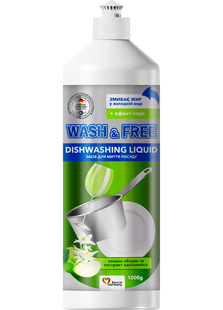 Засіб для миття посуду Wash&Free зелене яблуко та екстракт едельвейса 1л фото