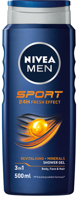 Гель для душу NIVEA MEN Sport 3 в 1 для тіла, обличчя та волосся 500 мл фото