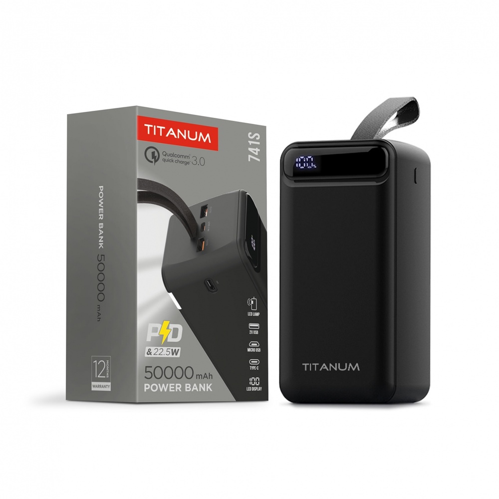 Повербанк TITANUM 741S 22.5W Black 50000mAh фото