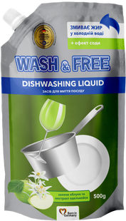 Засіб для миття посуду Wash&Free зелене яблуко та екстракт едельвейса (DOYPACK) 500г фото