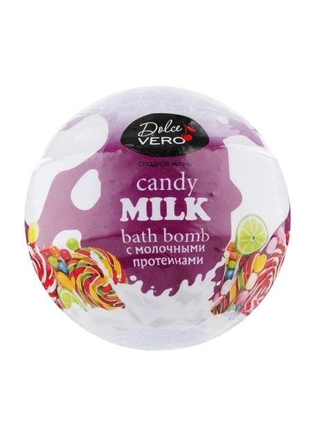 Бомбочка для ванны Dolce Vero Candy Milk с протеинами молока фиолетовая 75 г фото