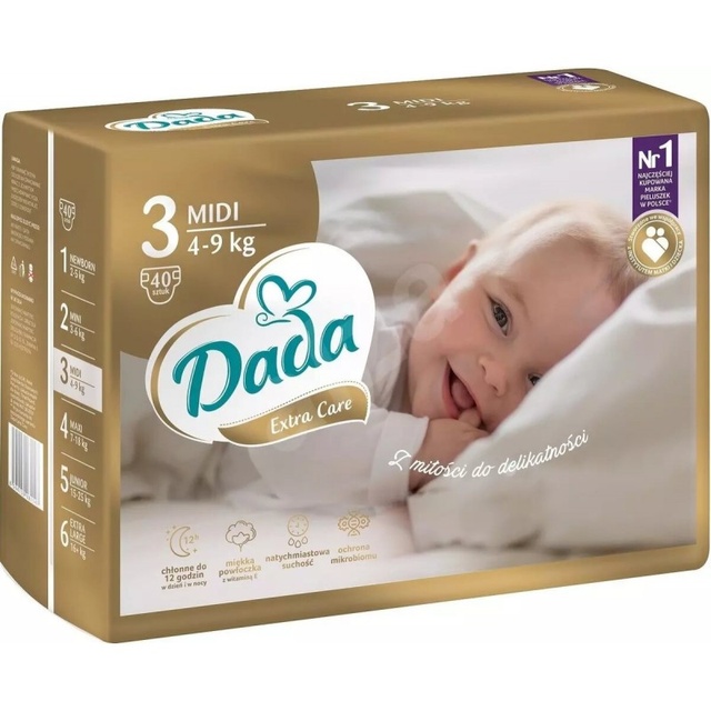 Підгузки дитячі DADA Extra Care GOLD (3) midi 4-9 кг 40 шт фото