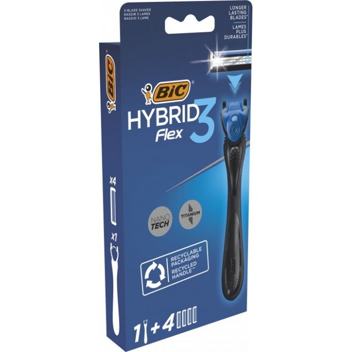 Верстат для гоління чоловічий BIC Flex 3 Hibrid з 4 змінними картриджами фото