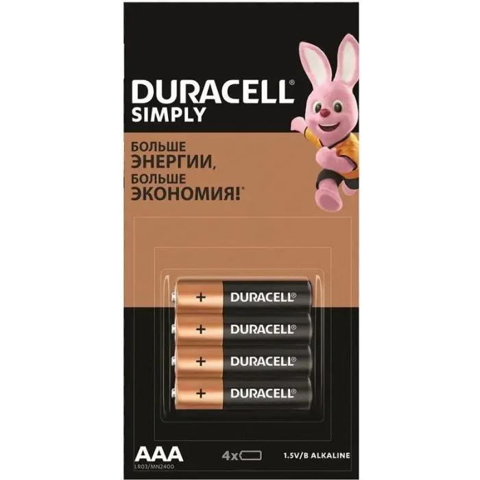 Батарейки Duracell Simply AAA/LR03/MN2400 4 шт в пачке фото