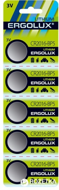 Батарейки Ergolux CR 2016 BLI 5 Lithium (CR2016-BP5) фото