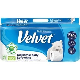Туалетний папір Velvet Soft white 3 шари 150 відривів 8 рулонів фото