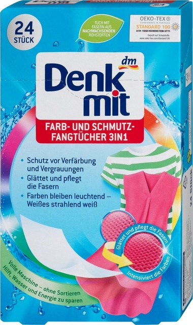Абсорбуючі серветки для прання кольорових речей Denkmit, 24 шт. фото