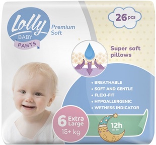 Підгузки-трусики дитячі Lolly Premium Soft Extra Large 6 15+ кг 26 шт фото