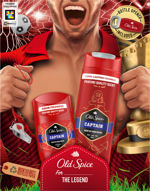 Подарочный набор Old Spice Captain Footballer Дезодорант-стик 50 мл + Гель для душа 3-в-1 250 мл + Открывалка для бутылок фото