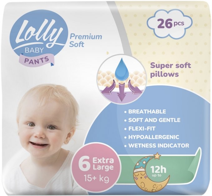 Підгузки-трусики дитячі Lolly Premium Soft Extra Large 6 15+ кг 26 шт фото