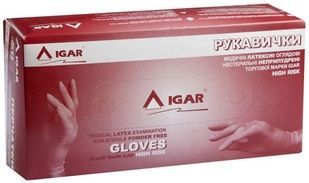 Перчатки смотровые латексные Igar High Risk Неопудренные S 50 шт Синие фото