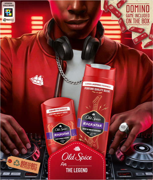 Подарунковий набір Old Spice Rockstar Гель для душу 3-в-1 400 мл + Твердий дезодорант 50 мл  фото