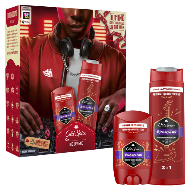 Подарунковий набір Old Spice Rockstar Гель для душу 3-в-1 400 мл + Твердий дезодорант 50 мл  фото