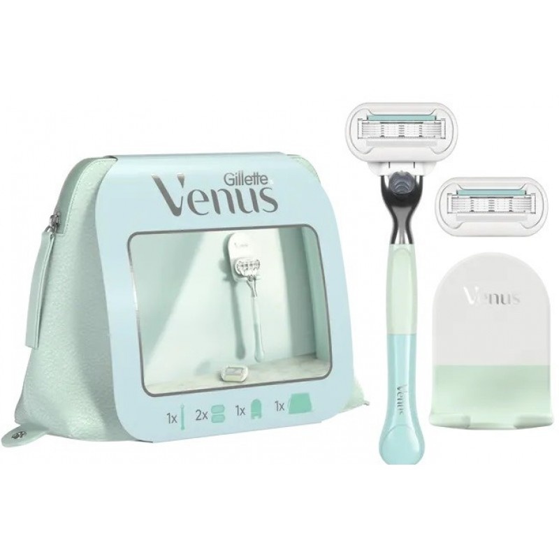 Станок для бритья женский Gillette Venus Extra Smooth Sensitive с держателем 2 кассеты в косметичке фото