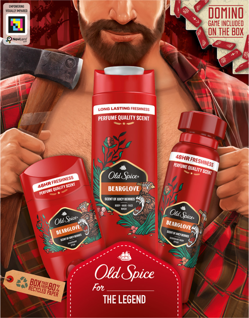 Подарунковий набір Old Spice Bearglove Lumberjack Аерозольний дезодорант 150 мл + Дезодорант-стік 50 мл + Гель для душу 250 мл фото