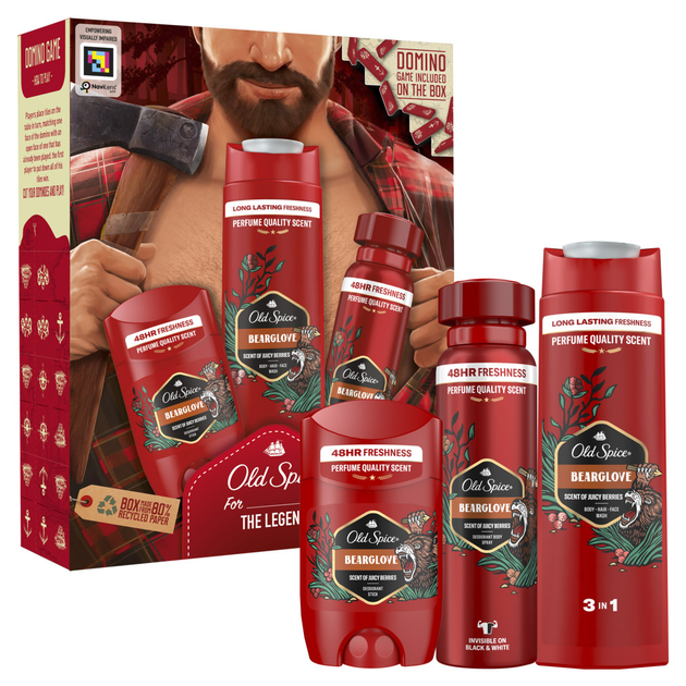 Подарунковий набір Old Spice Bearglove Lumberjack Аерозольний дезодорант 150 мл + Дезодорант-стік 50 мл + Гель для душу 250 мл фото