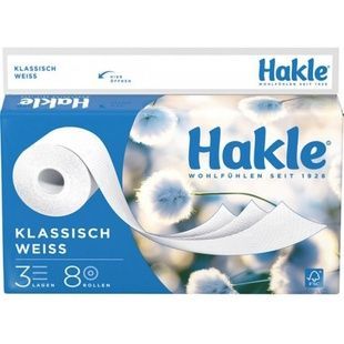 Туалетний папір Hakle 3-х шарова класичний Білий, 8 рулонів фото