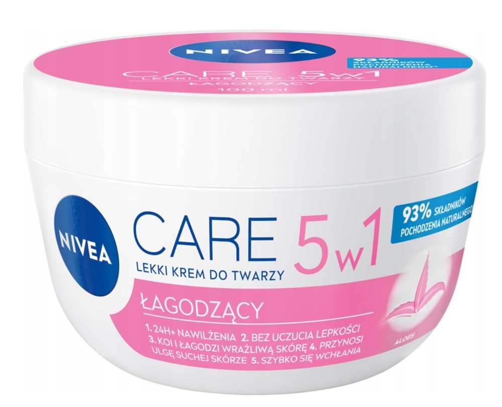 Зволожуючий крем для обличчя NIVEA Care 5в1 для чутливої шкіри з алое вера 100 мл фото