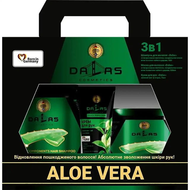 Набір подарунковий Dalas Aloe Vera (шампунь 500мл, маска 500мл, крем для рук 75мл) фото