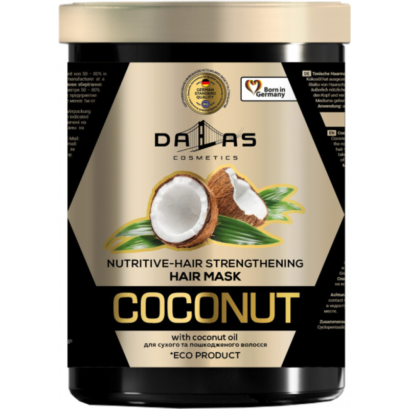 Укрепляющая маска для блеска волос с натуральным кокосовым маслом DALLAS COCONUT, 1000 мл фото