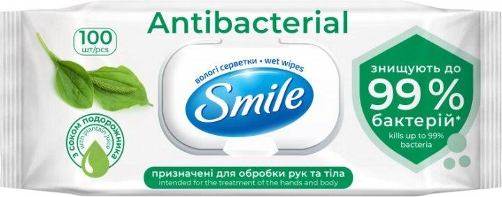 Влажные салфетки Smile Antibacterial с соком подорожника 100 шт. фото