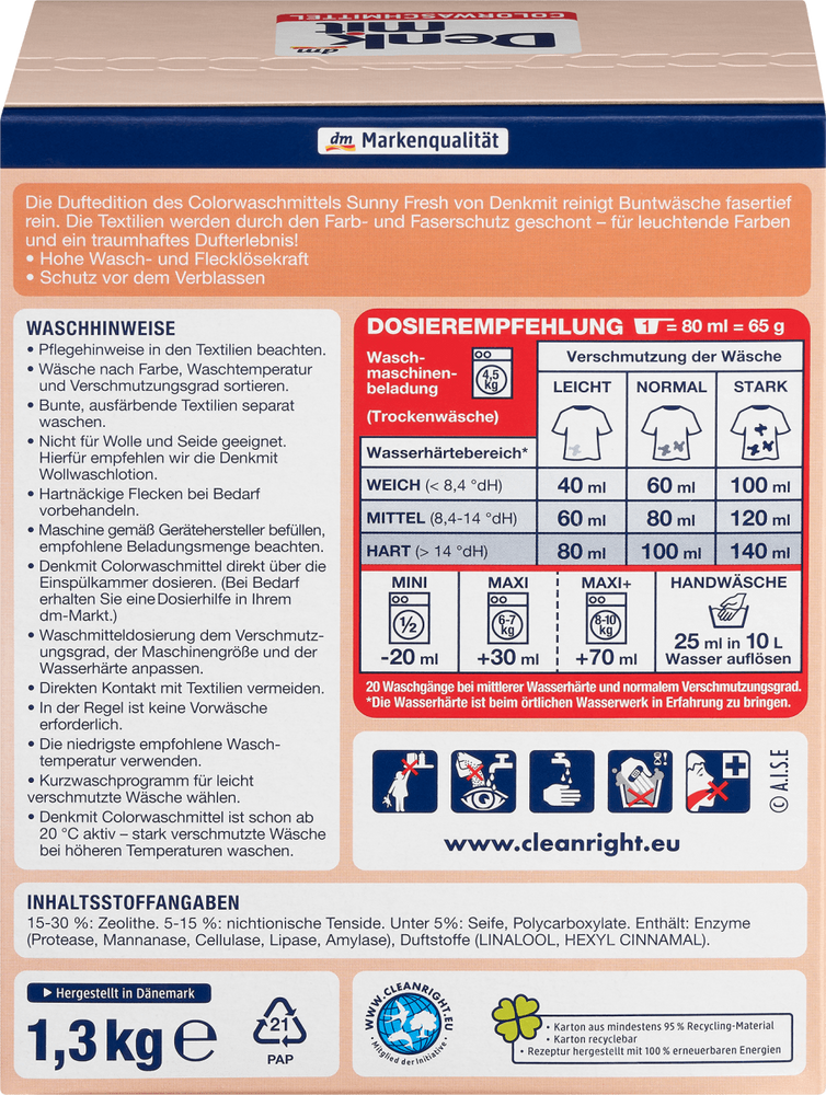 Порошок для стирки цветной одежды Denkmit Солнечно свежий, 1.3 кг фото